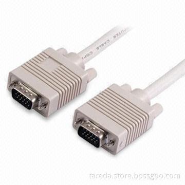 D-SUB 15-pin Molded VGA Cable with Low Signal Loss, Made of 75 Ohms Mini Coax Video Wire